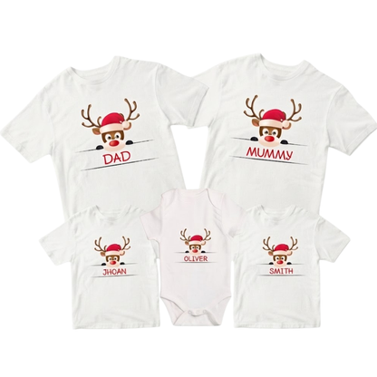 Personalized Reindeer Christmas Family Matching T Shirt, Custom Xmas Family Shirts ET1179