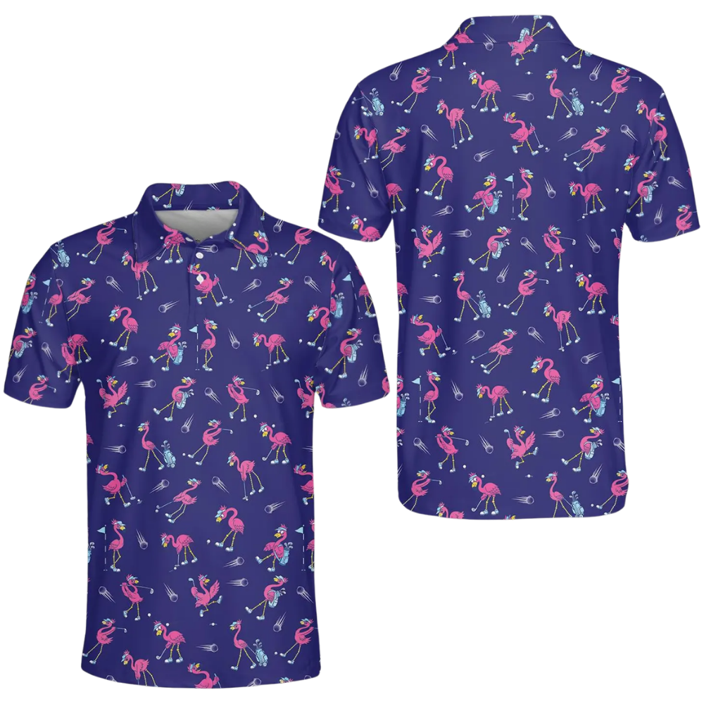 Men's Flamingo Funny Golf Polo Shirt, Flamingo Golf Shirts GE0593