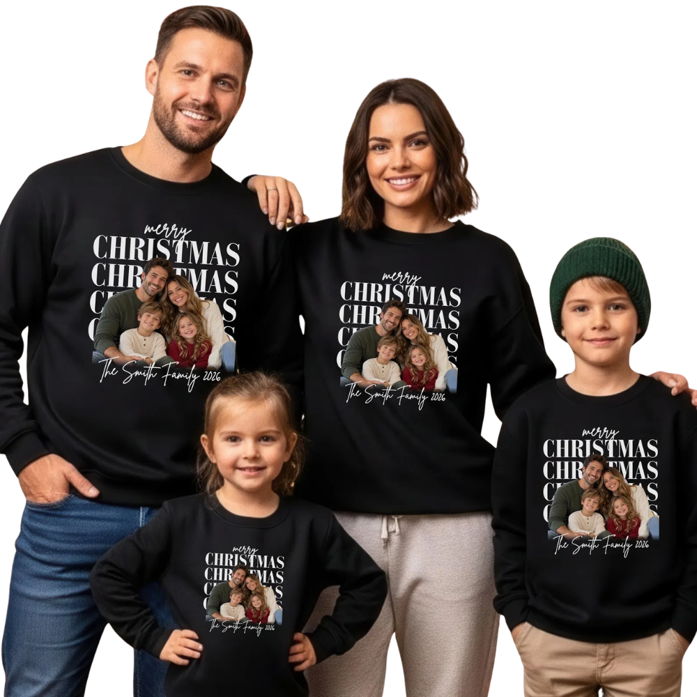 Custom Family Photo Merry Christmas Sweatshirt Matching, Custom Xmas Family Sweatshirt With Picture ET1705