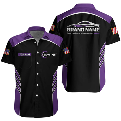 Personalized Racing Team Workwear Button Hawaiian Shirt Men, Custom Mechanic Uniform Shirts For Company HE0379