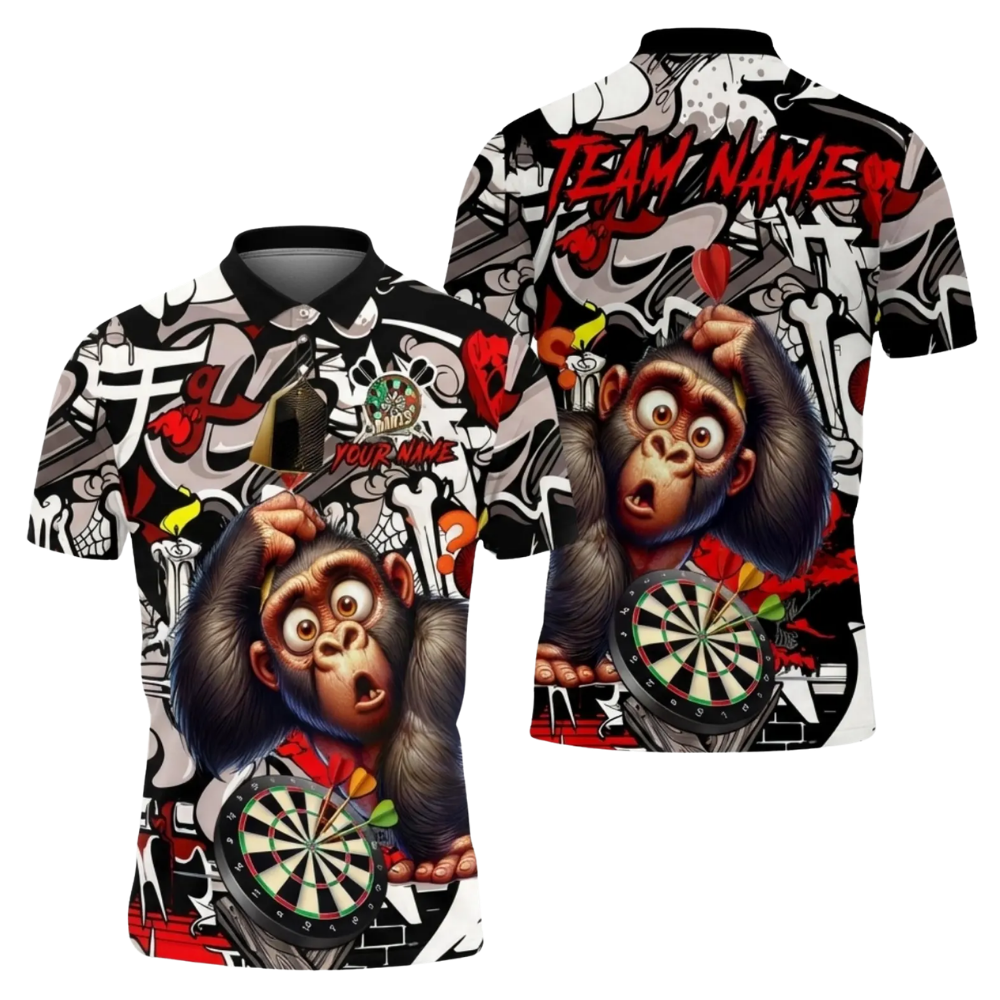Funny Monkey Custom Mens Graffiti Darts Polo Shirt, Custom Monkey Dart Team Shirt DE0112