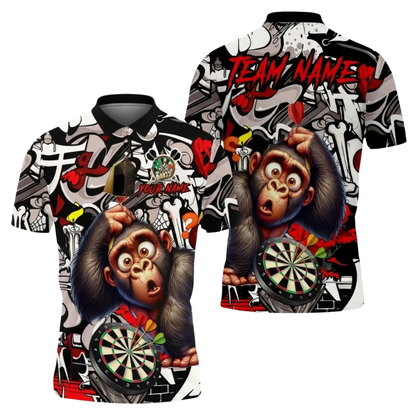 Funny Monkey Custom Mens Graffiti Darts Polo Shirt, Custom Monkey Dart Team Shirt DE0112