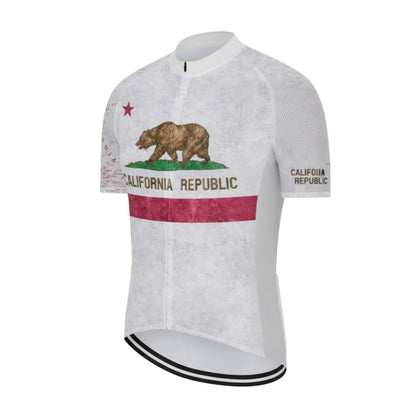 California Republic Men's White Cycling Short Sleeve Jerseys, California Cycling Jerseys CZ0023