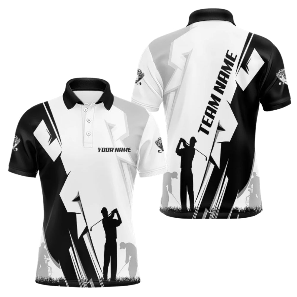 Custom Team Black And White Men's Golf Polo Shirt, Custom Golf Shirts GZ0246