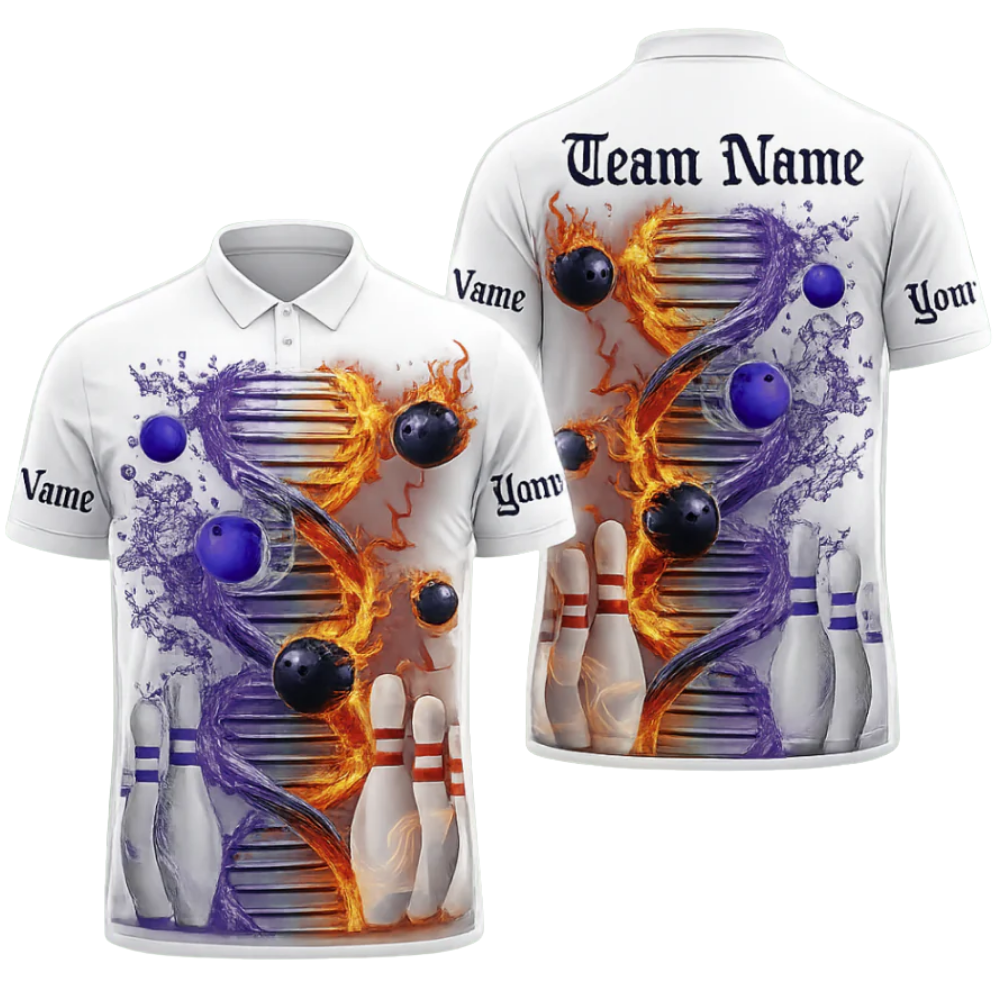 Custom Flame And Water DNA Bowling Mens Polo Shirt, Custom Flame Bowling Shirts Team BZ0487