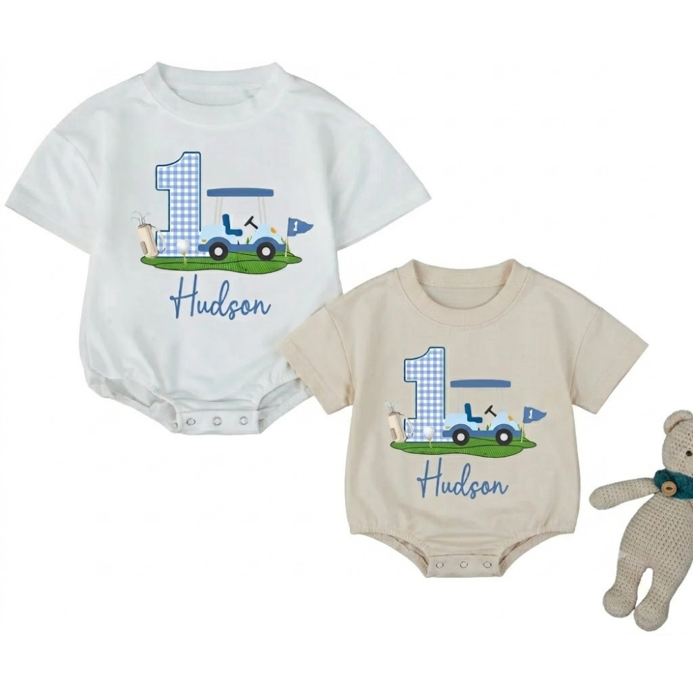 Custom Baby Name Golf 1st Birthday T Shirt Bubble Romper, Custom First Birthday Baby Golf Romper BB0249