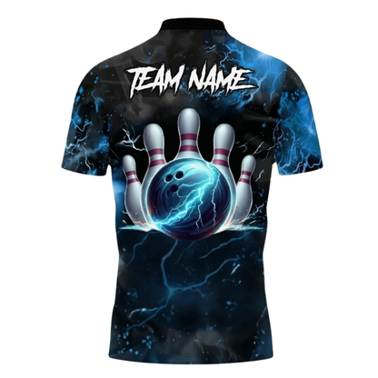 Custom Skull Blue Thunder Bowling Polo Shirts For Men, Custom Skull Team Bowling Shirts BZ1069