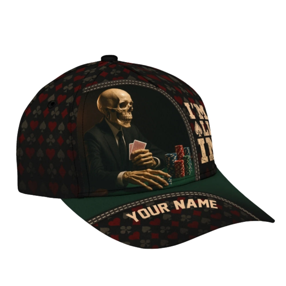 I'm All In Custom Skull Poker Baseball Cap, Custom Poker Skull Caps Hat CP0380