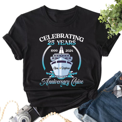 Celebrating 25 Years Anniversary Cruise Personalized Matching Couple T Shirt, Custom Cruise Trip Matching Couple Shirts For 25th Anniversary ET0749