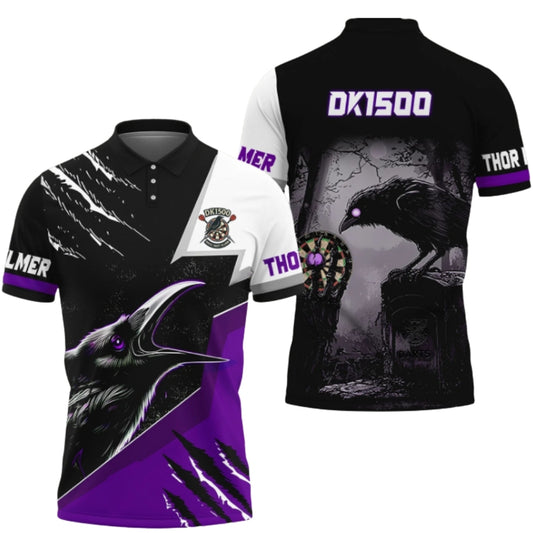 Black And Purple Custom Crow Darts Polo Shirt For Men, Custom Crow Darts Team Shirts DZ0050