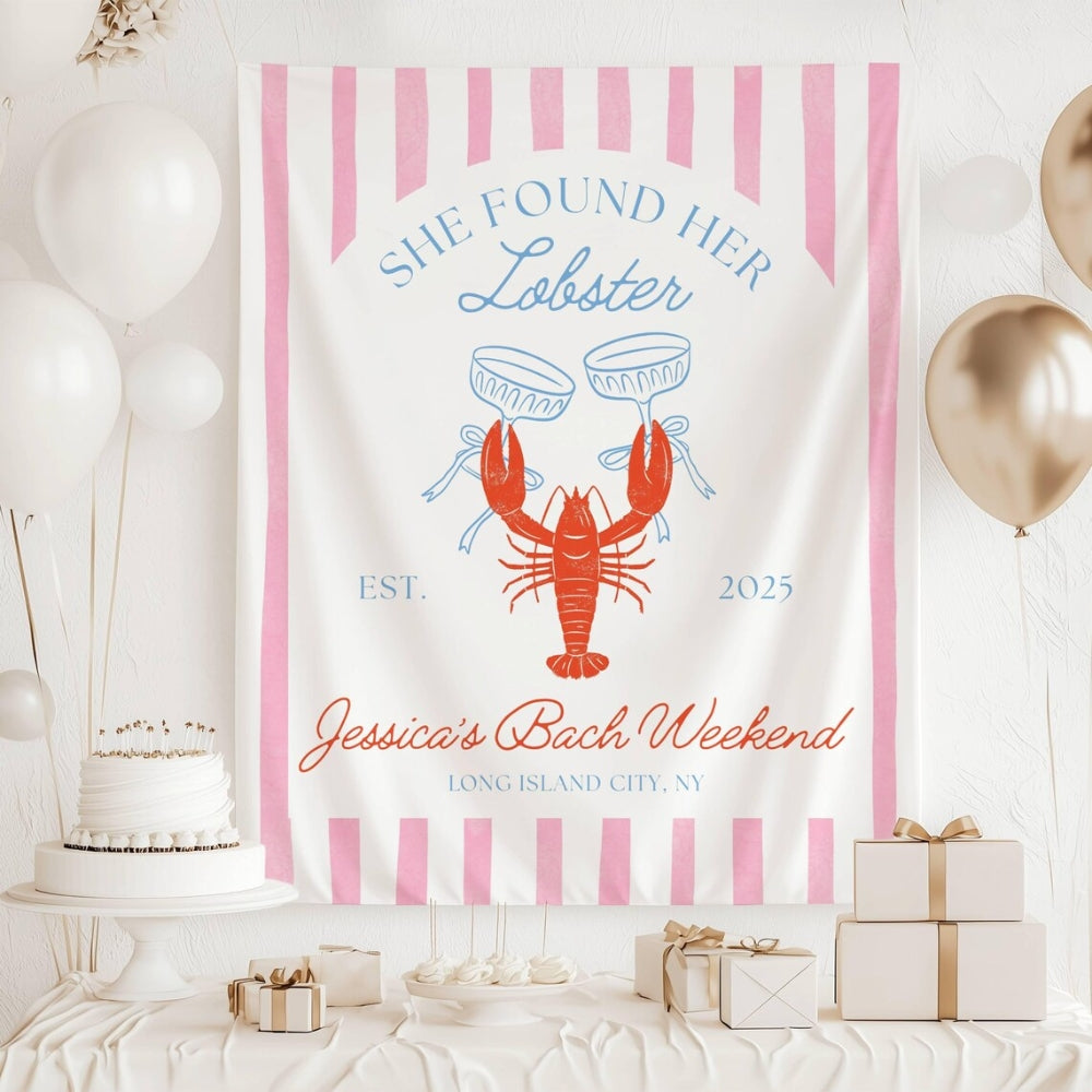 She Found Her Lobster Custom Nautical Bacherlortte Banner, Custom Beach Bachelorette Party Banner WD0465