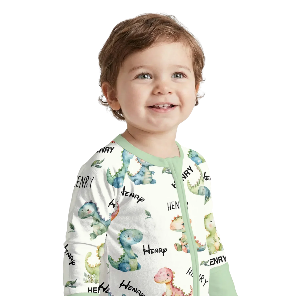 Dinosaur Custom Name Baby Romper Convertible Zipper Romper, Personalized Dinosaur Convertible Romper For Baby BB0646