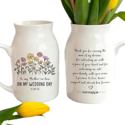 Personalised To My Mother-in-Law On My Wedding Day Flower Vase, Custom Flower Vase for Mother of the Groom WD0041
