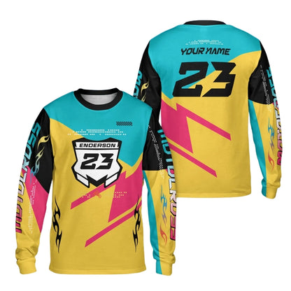 Custom Men's Long Sleeve Racing Dirt Bike Shirts Red Yellow, Custom Dirt Bike Shirts ME0052