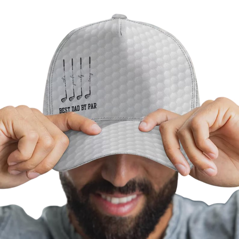 Best Dad By Par Custom Kid Name Golf Baseball Cap, Custom Father Day Golf Cap For Dad Grandpa CP0433
