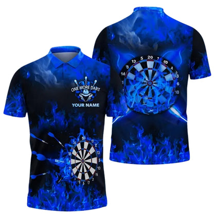 One More Darts Custom Blue Flame Darts Men's Polo Shirt, Custom Flame Darts Team Shirts DE0082