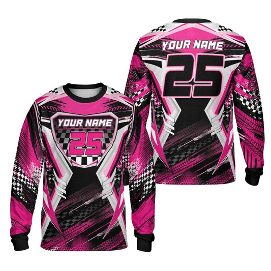 Custom Name Pink Black Dirt Bike Long Sleeve Jersey For Men, Personalized Racing Dirt Bike Shirts ME0053