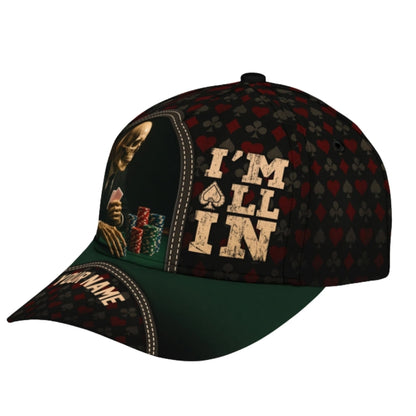 I'm All In Custom Skull Poker Baseball Cap, Custom Poker Skull Caps Hat CP0380