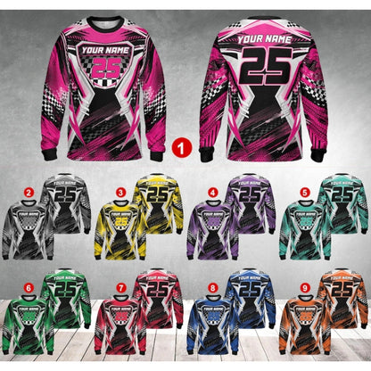 Custom Name Pink Black Dirt Bike Long Sleeve Jersey For Men, Personalized Racing Dirt Bike Shirts ME0053