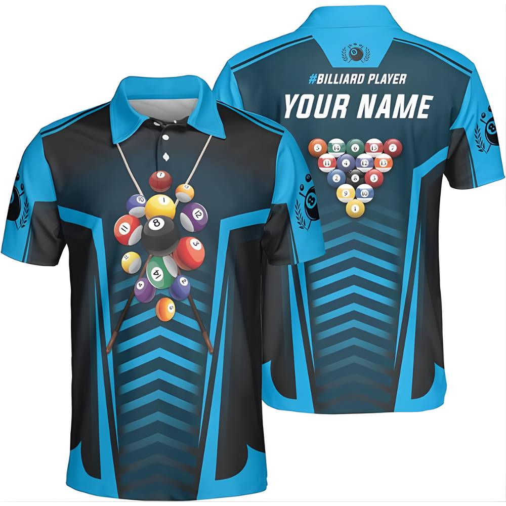 Custom Blue 8 Ball Billiard Polo Team Shirt Mens, Custom Billiard Pool Player Shirts BIZ0181