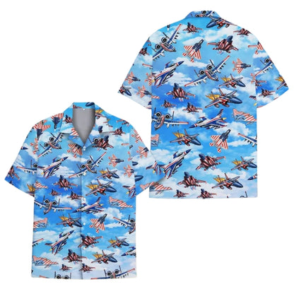 Military Airplane USA Flag Hawaiian Shirt For Men Women, Airplane Hawaiian Shirts For 4th Of July HE0318