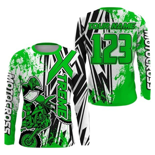 Custom Men's Racing MX Motocross Long Sleeve Jersey Green, Custom Dirt Bike Shirts MZ0062