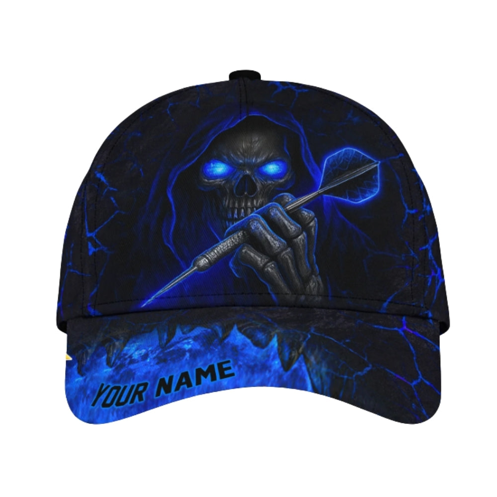 Custom Skull Black And Blue Dart Baseball Cap, Custom Skull Darts Caps CP0381