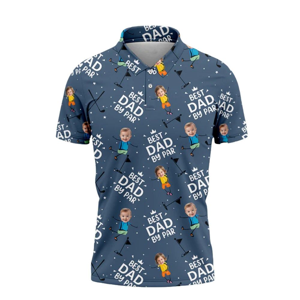 Best Dad By Par Custom Funny Kid Face Golf Men Polo Shirt, Custom Father's Day Golf Shirt With Photo GZ0222
