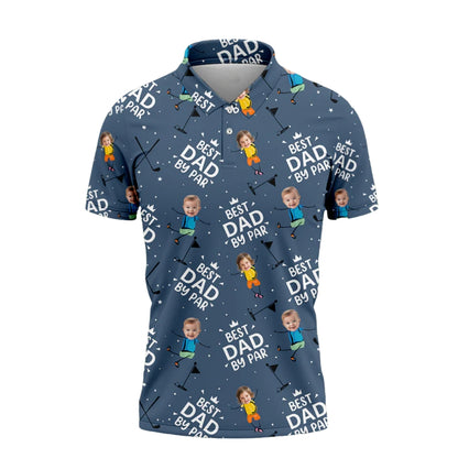 Best Dad By Par Custom Funny Kid Face Golf Men Polo Shirt, Custom Father's Day Golf Shirt With Photo GZ0222