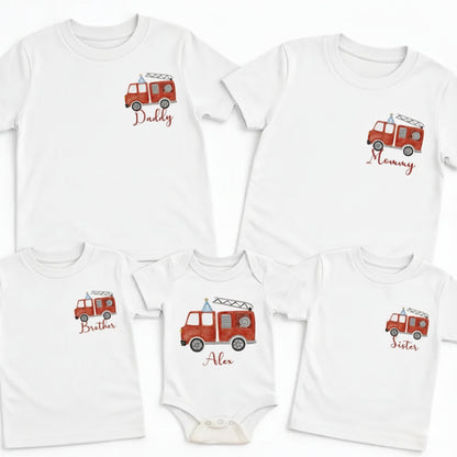 Custom Matching Firetruck Birthday Family T Shirts, Personalized Birthday Fire Truck Family Shirts ET0599