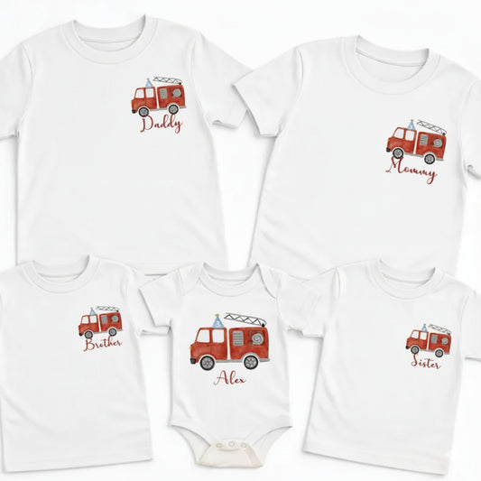 Custom Matching Firetruck Birthday Family T Shirts, Personalized Birthday Fire Truck Family Shirts ET0599