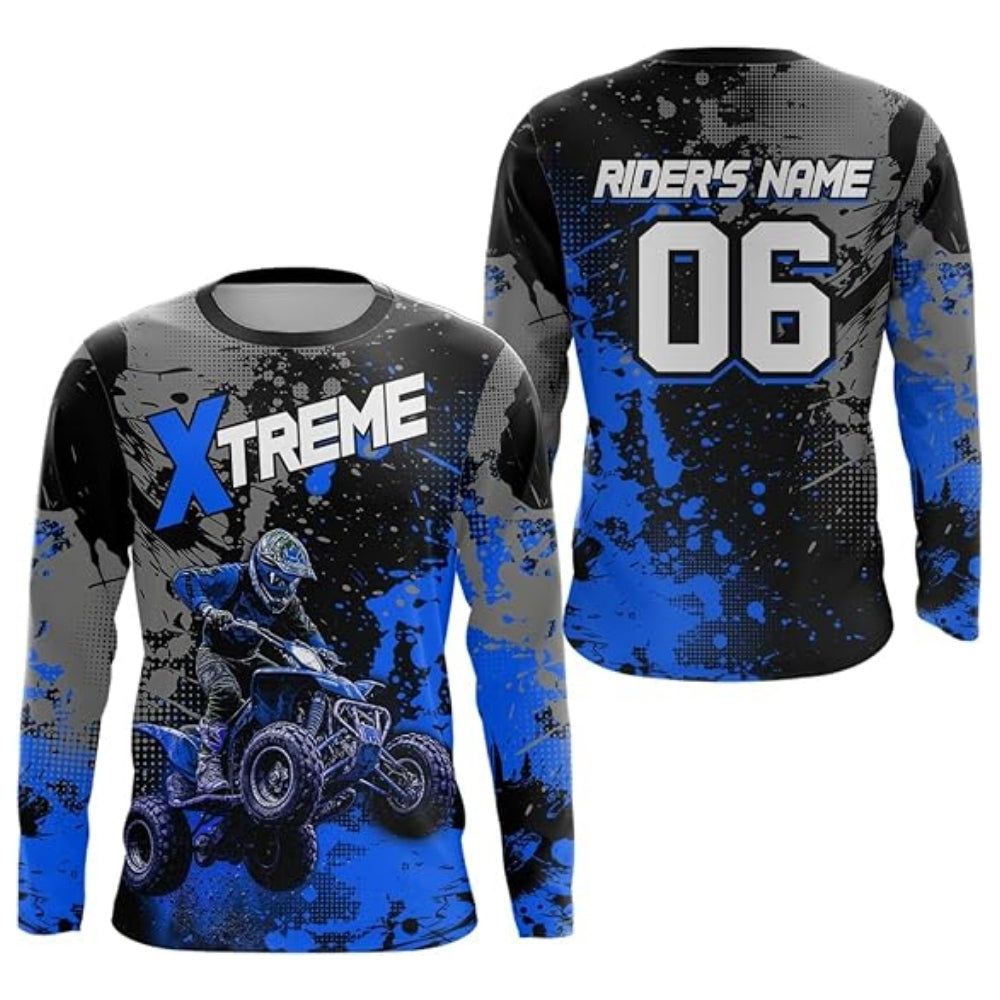 Custom ATV Black Cyan Long Sleeve Jersey For Men, Custom ATV Shirts MZ0046