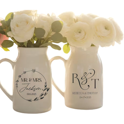 Personalized Wedding Flower Vase for Newlywed, Custom Wedding Vase With Name WD0055