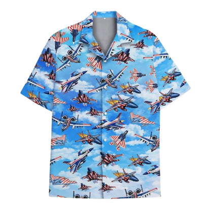 Military Airplane USA Flag Hawaiian Shirt For Men Women, Airplane Hawaiian Shirts For 4th Of July HE0318