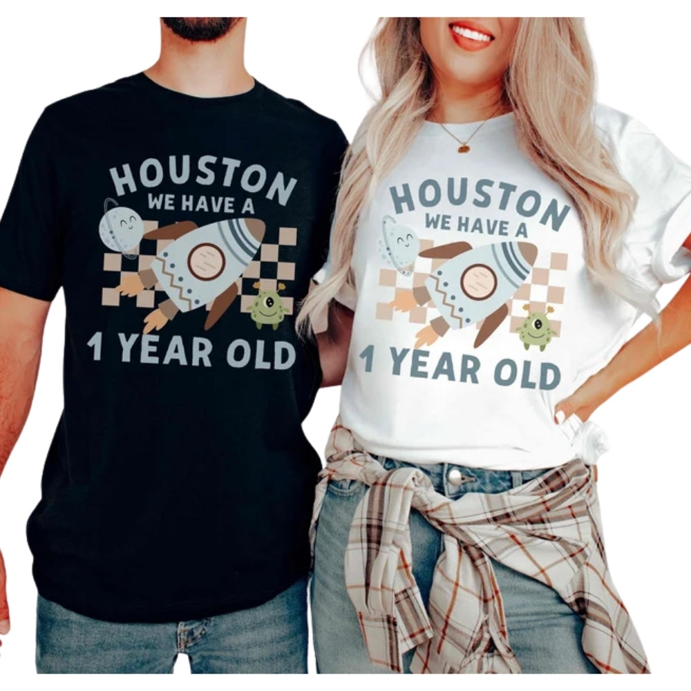 Houston I Am The One Year Old Matching Astronaut First Birthday Family T Shirts, Space 1st Birthday Matching Shirts For Family ET0329