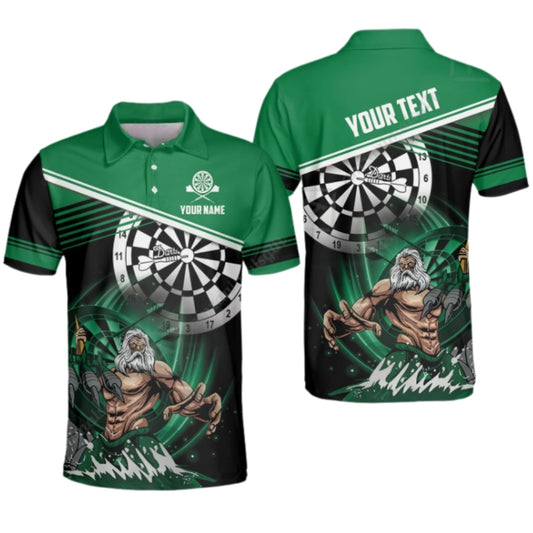 Custom Poseidon Green Darts Polo Shirt For Men, Custom Darts Team Shirts DZ0052