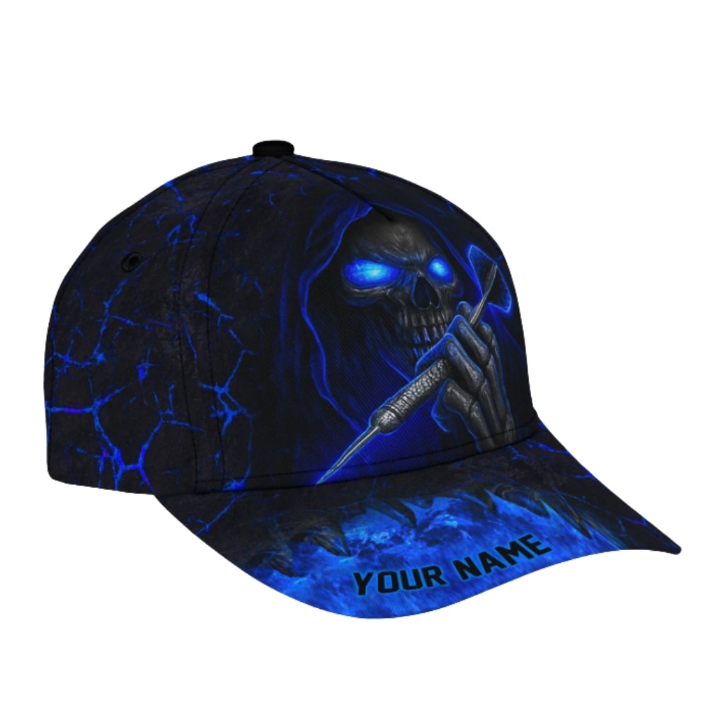 Custom Skull Black And Blue Dart Baseball Cap, Custom Skull Darts Caps CP0381