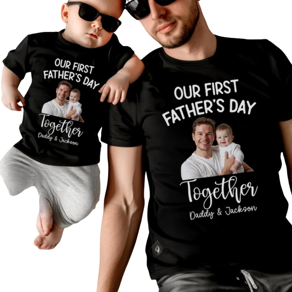 Our First Father's Day Custom Photo Matching Daddy And Baby Shirts, Personalized First Father Day Matching Family Shirts With Picture ET0919