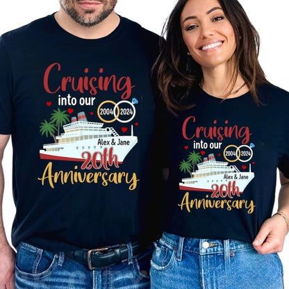 Cruising Into Our 20th Anniversary Custom Matching Husband And Wife T Shirts, Custom Anniversary Cruise Matching Couple Shirts ET0752