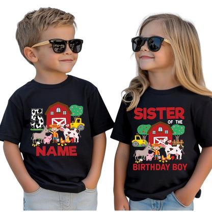 Custom Farm Birthday Boy Matching Family T Shirts, Personalized Birthday Farm Matching Shirts For Family ET0486