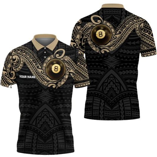 Custom Tribal 8 Ball Men's Black Gold Billiard Polo Shirts, Custom Tribal Billiard Shirts For Team BIZ0308