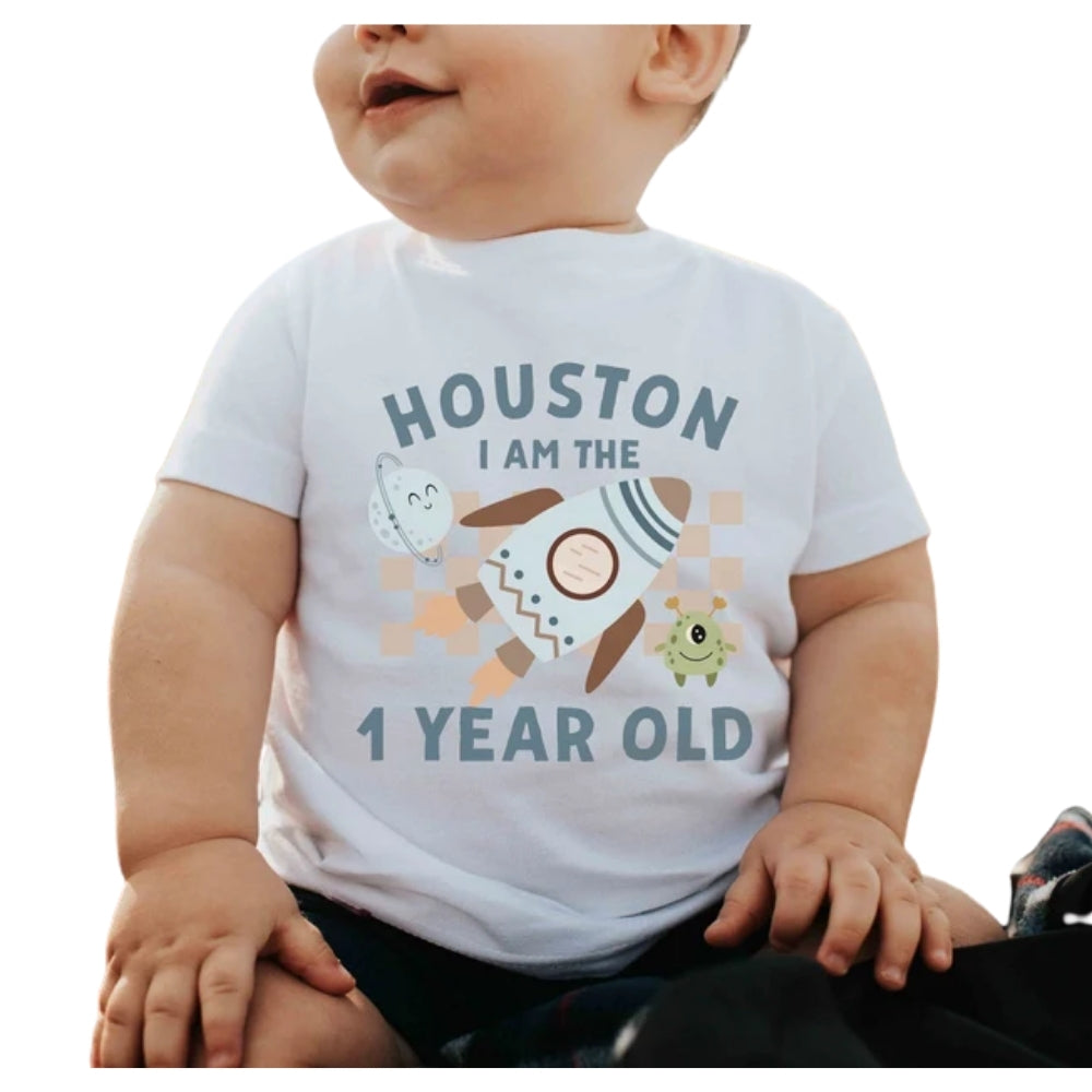 Houston I Am The One Year Old Matching Astronaut First Birthday Family T Shirts, Space 1st Birthday Matching Shirts For Family ET0329