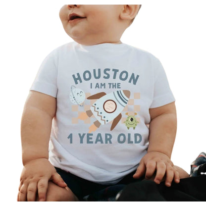 Houston I Am The One Year Old Matching Astronaut First Birthday Family T Shirts, Space 1st Birthday Matching Shirts For Family ET0329