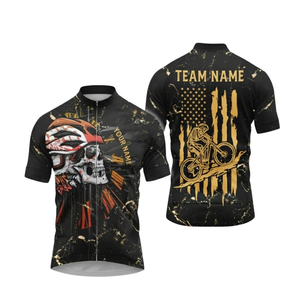 Custom Skull Cycling Short Sleeve Jersey For Men, Custom American Flag Skull Cycling Jerseys CG0522