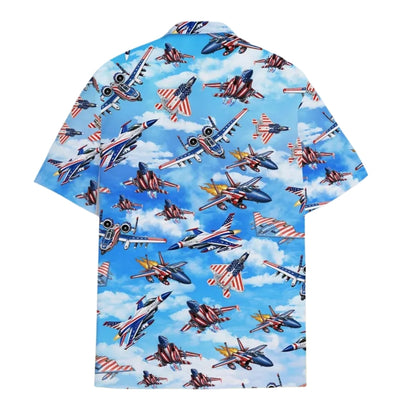 Military Airplane USA Flag Hawaiian Shirt For Men Women, Airplane Hawaiian Shirts For 4th Of July HE0318