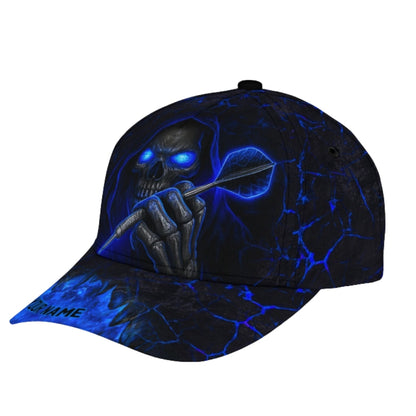 Custom Skull Black And Blue Dart Baseball Cap, Custom Skull Darts Caps CP0381