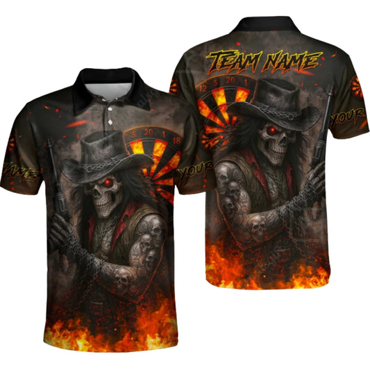Custom Reaper Flame Darts Men's Polo Shirt, Custom Skull Darts Team Shirts DZ0054