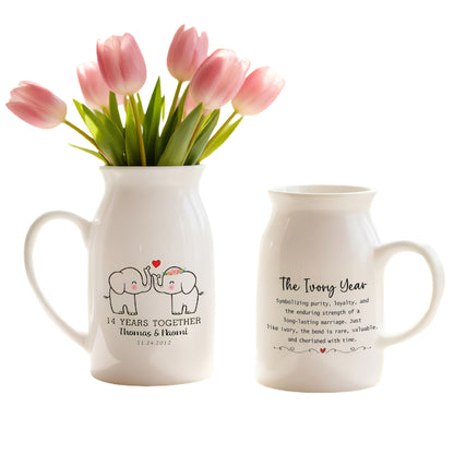 The Ivory Year Personalized Wedding Anniversary Flower Vase, Custom 14th Anniversary Vase WD0338