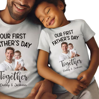 Our First Father's Day Custom Photo Matching Daddy And Baby Shirts, Personalized First Father Day Matching Family Shirts With Picture ET0919