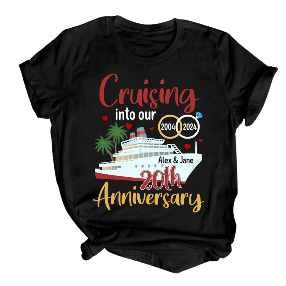 Cruising Into Our 20th Anniversary Custom Matching Husband And Wife T Shirts, Custom Anniversary Cruise Matching Couple Shirts ET0752